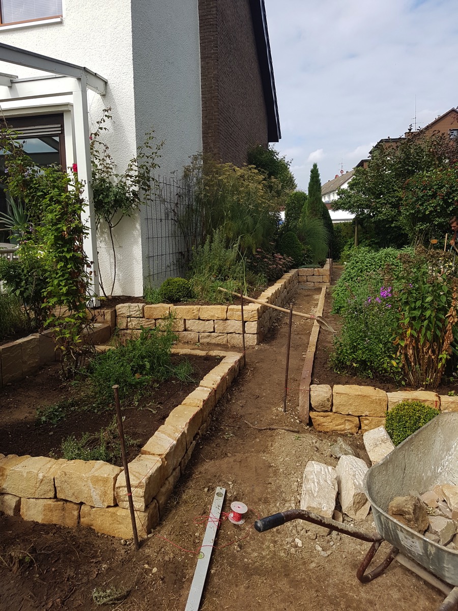 Privatgarten mit Natursteinen und Hochbeet